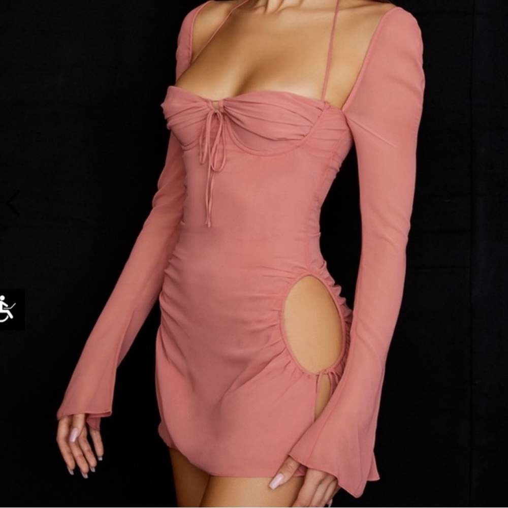 HOUSE OF CB baby halter long sleeve mini dress in pink